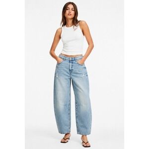 HM Women Light Wash Distressed Barrel Leg Jeans High Waist Size 8 NWT